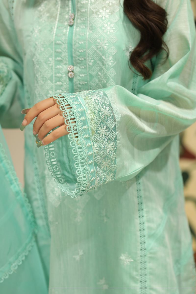 Laleen - Samar Cotton Silk Suit For Women - Ice Blue - 3 Piece