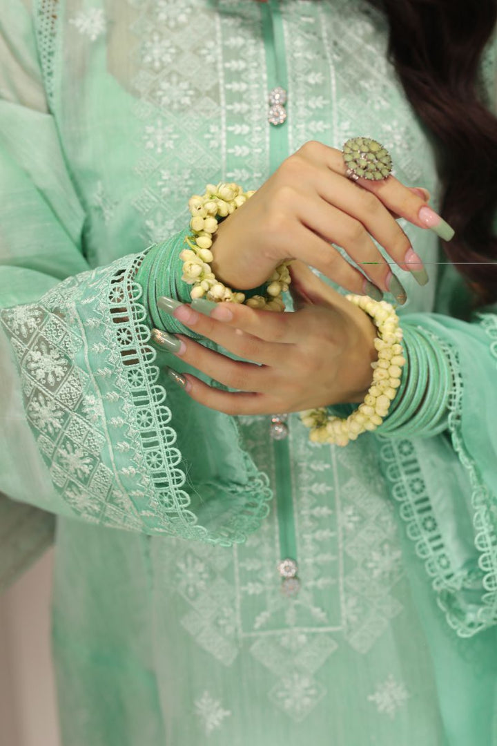 Laleen - Samar Cotton Silk Suit For Women - Ice Blue - 3 Piece