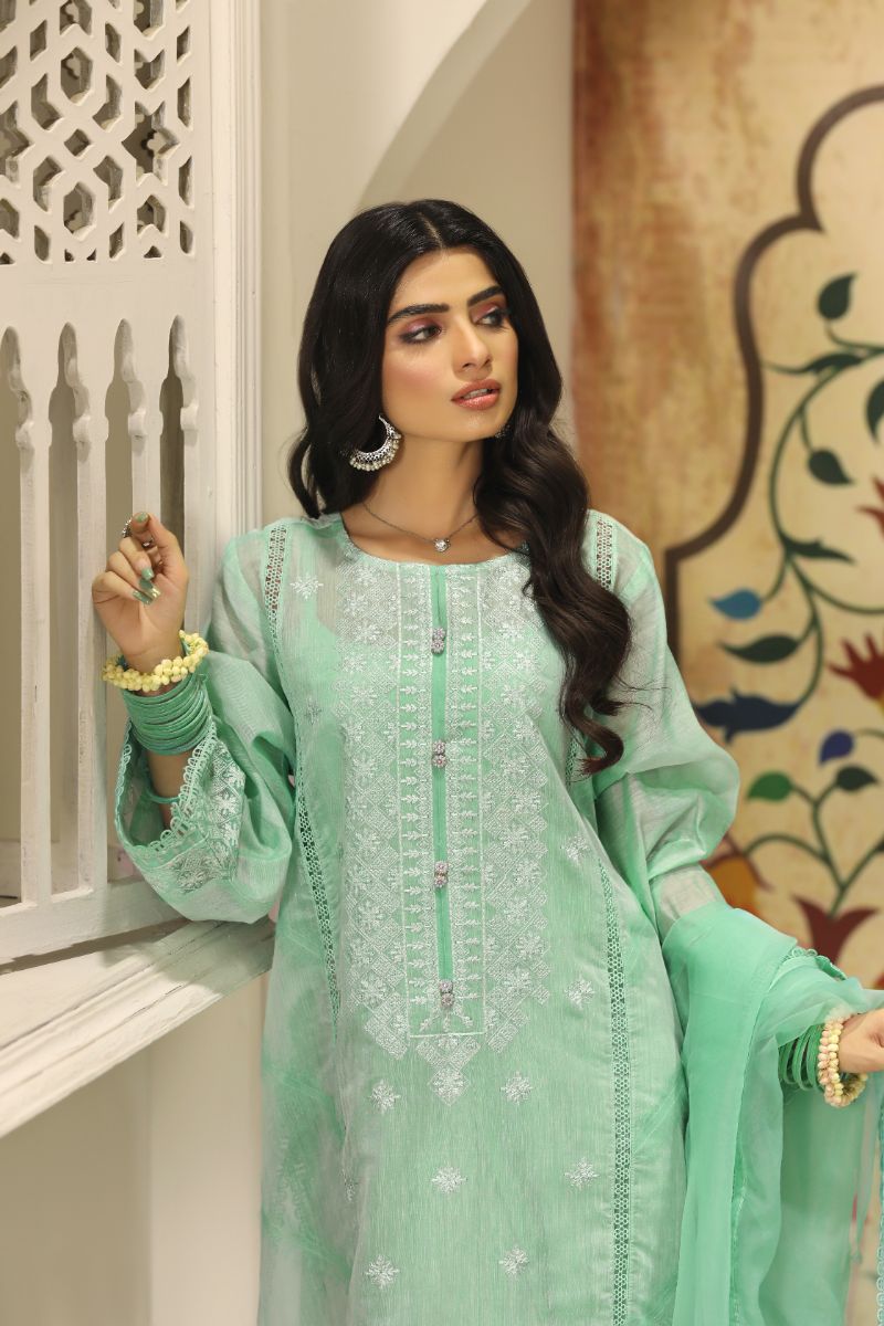 Laleen - Samar Cotton Silk Suit For Women - Ice Blue - 3 Piece