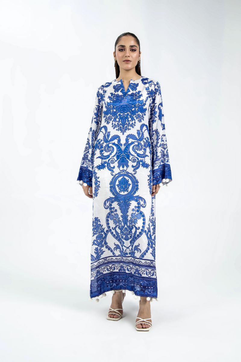 Laleen - Sapphire Sky Raw Silk Suit For Women - Blue and White - 3 Piece