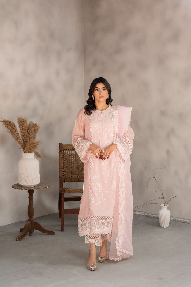 Laleen - Serene Cotton Silk Suit For Women - Pink - 3 Piece