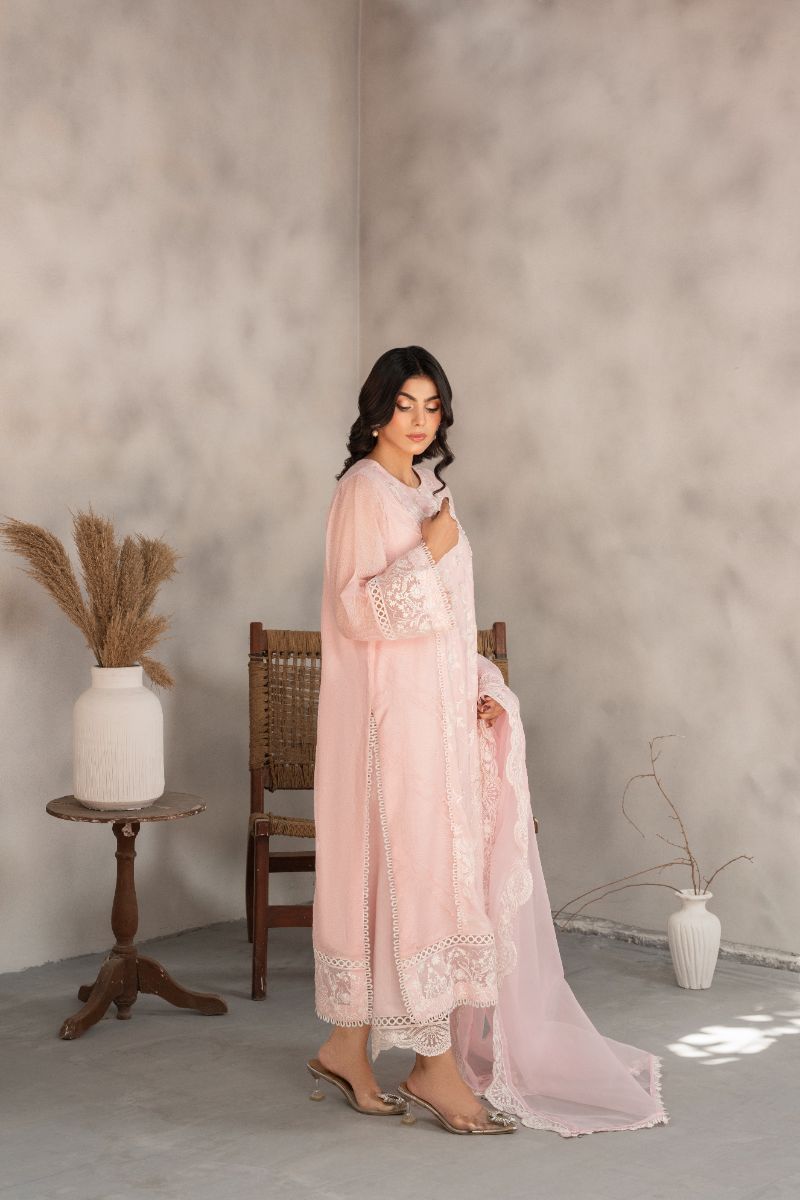 Laleen - Serene Cotton Silk Suit For Women - Pink - 3 Piece