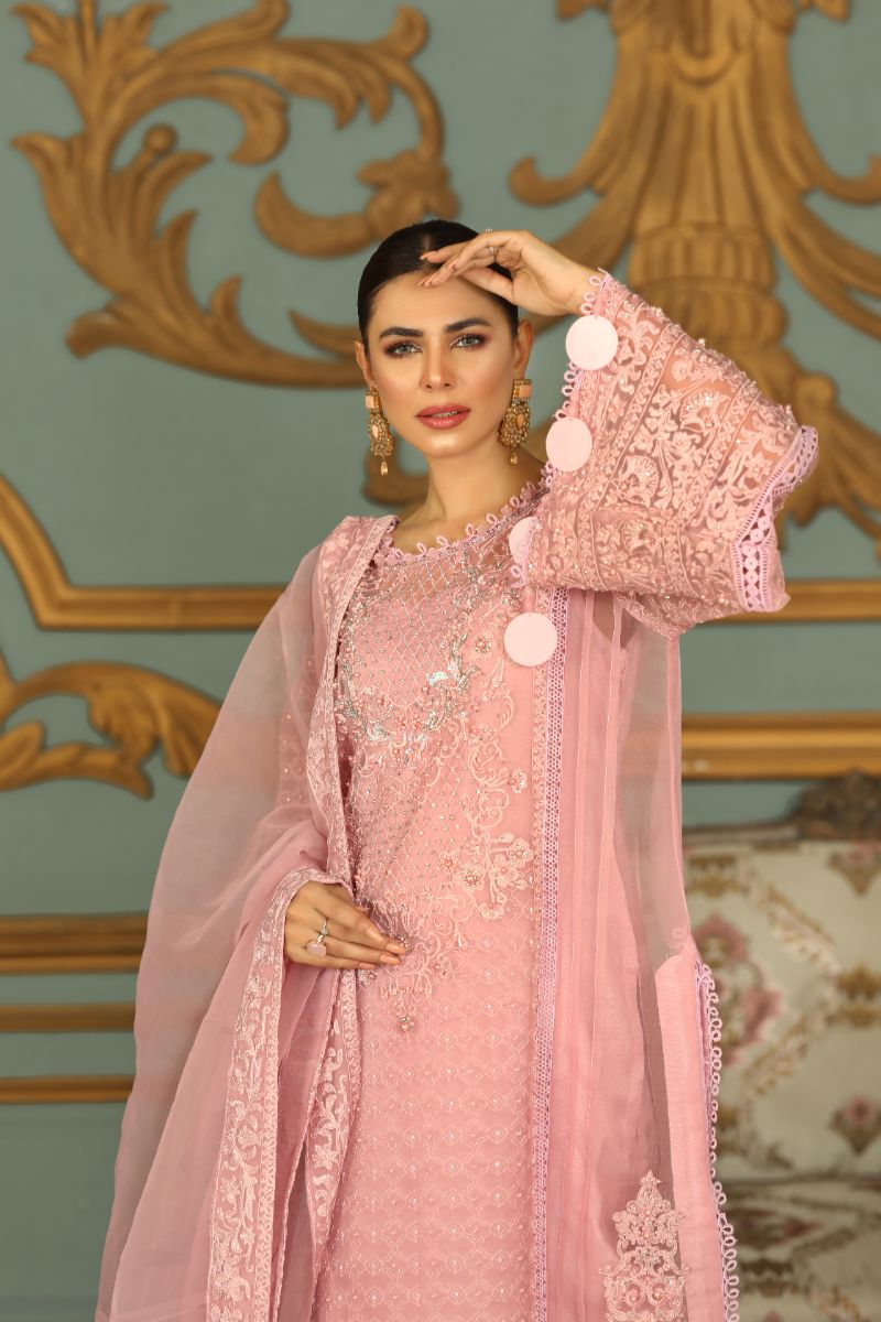 Laleen - Shabnamii Organza Suit For Women - Pink - 3 Piece