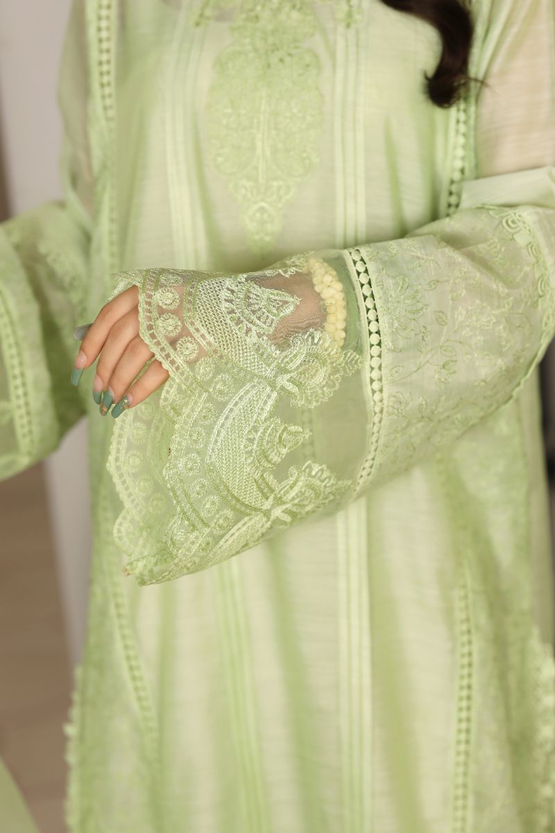 Laleen - Shajar Cotton Silk Suit For Women - Mint Green - 3 Piece