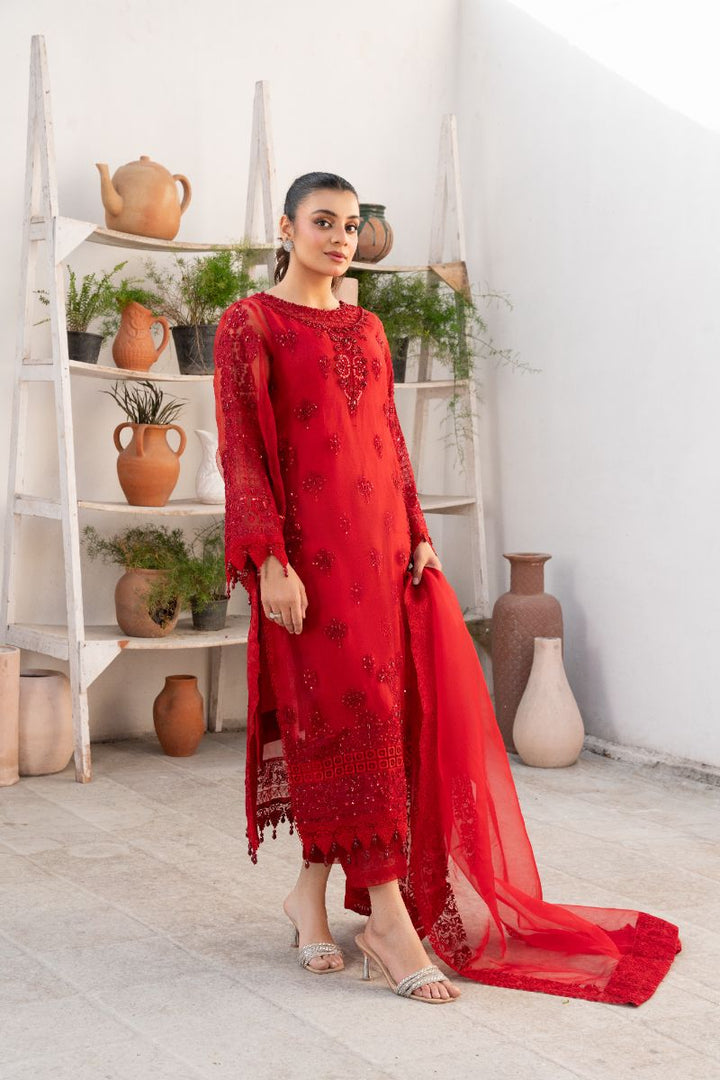 Laleen - Sharbati Organza Suit For Women - Maroon - 3 Piece