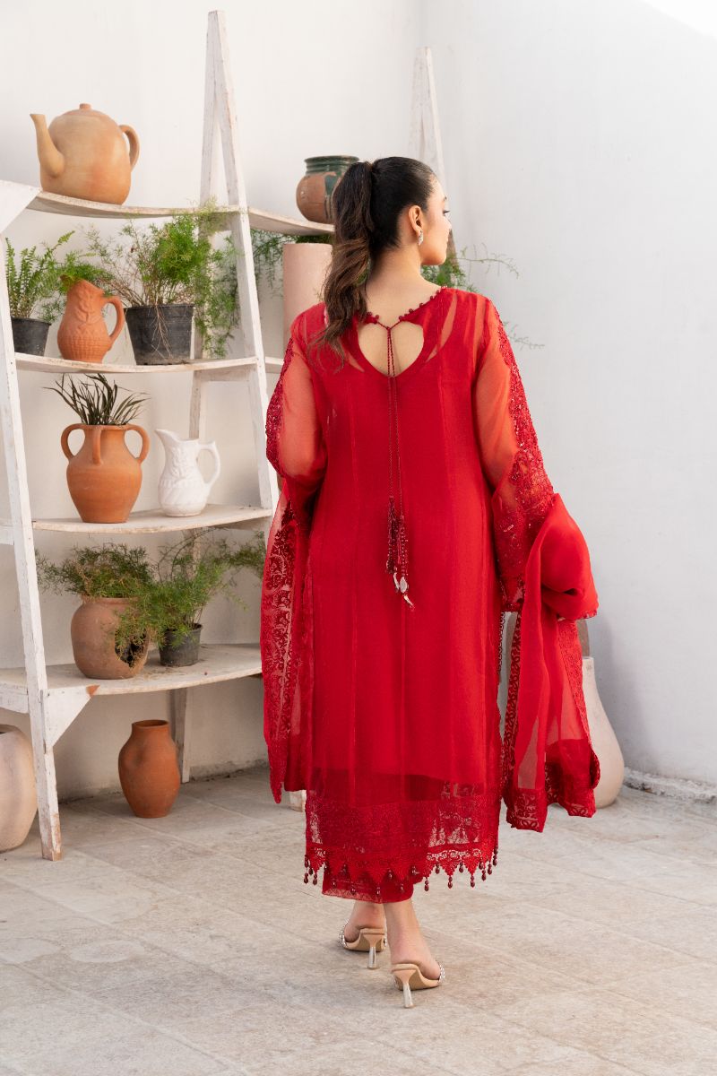 Laleen - Sharbati Organza Suit For Women - Maroon - 3 Piece