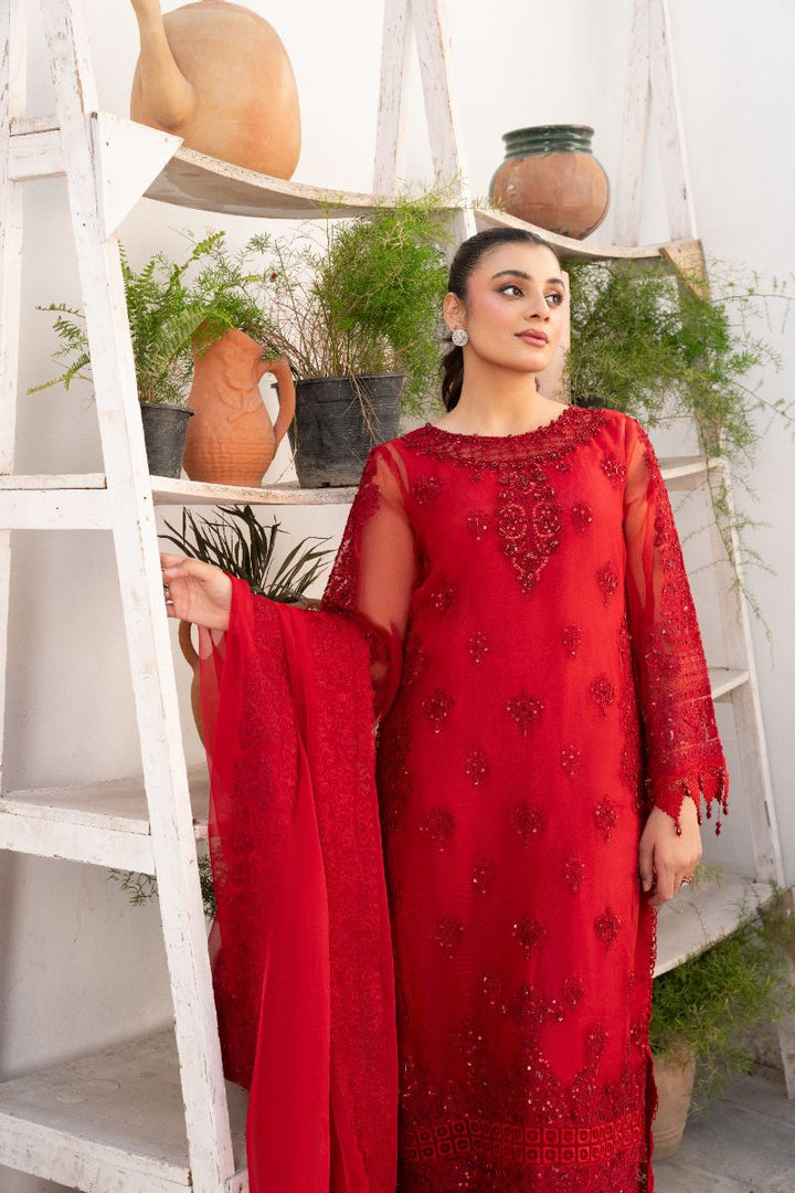 Laleen - Sharbati Organza Suit For Women - Maroon - 3 Piece