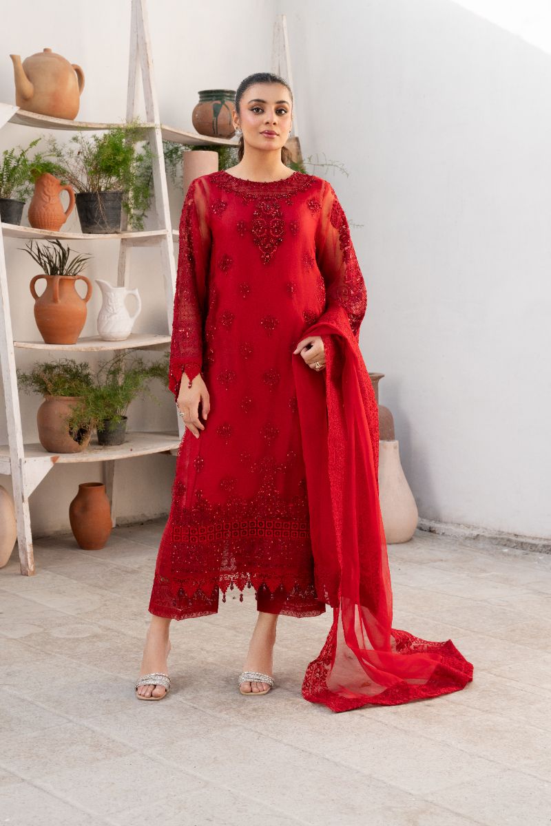 Laleen - Sharbati Organza Suit For Women - Maroon - 3 Piece