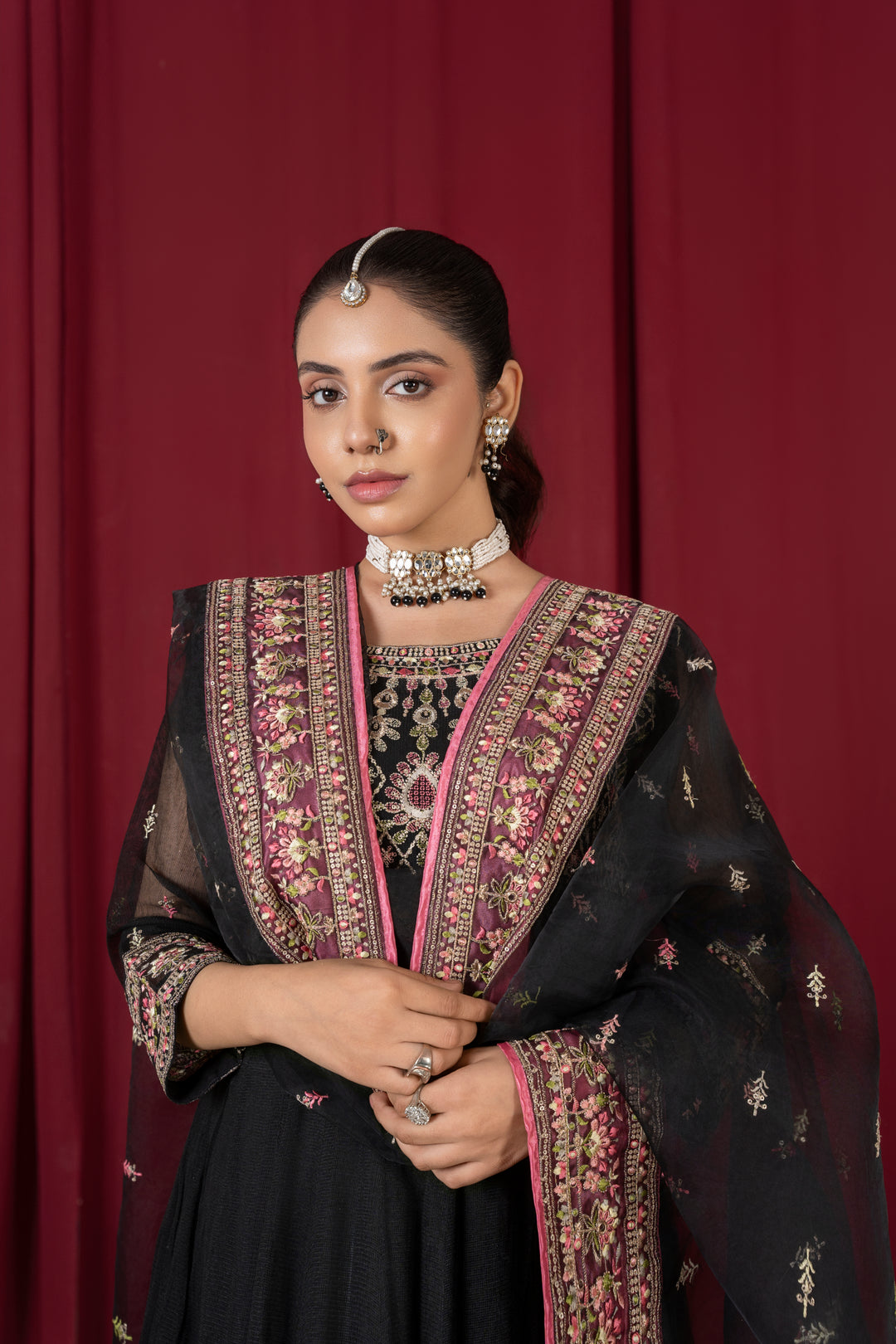 Laleen - Shehna Cotton Net Frock For Women - Black - 3 Piece