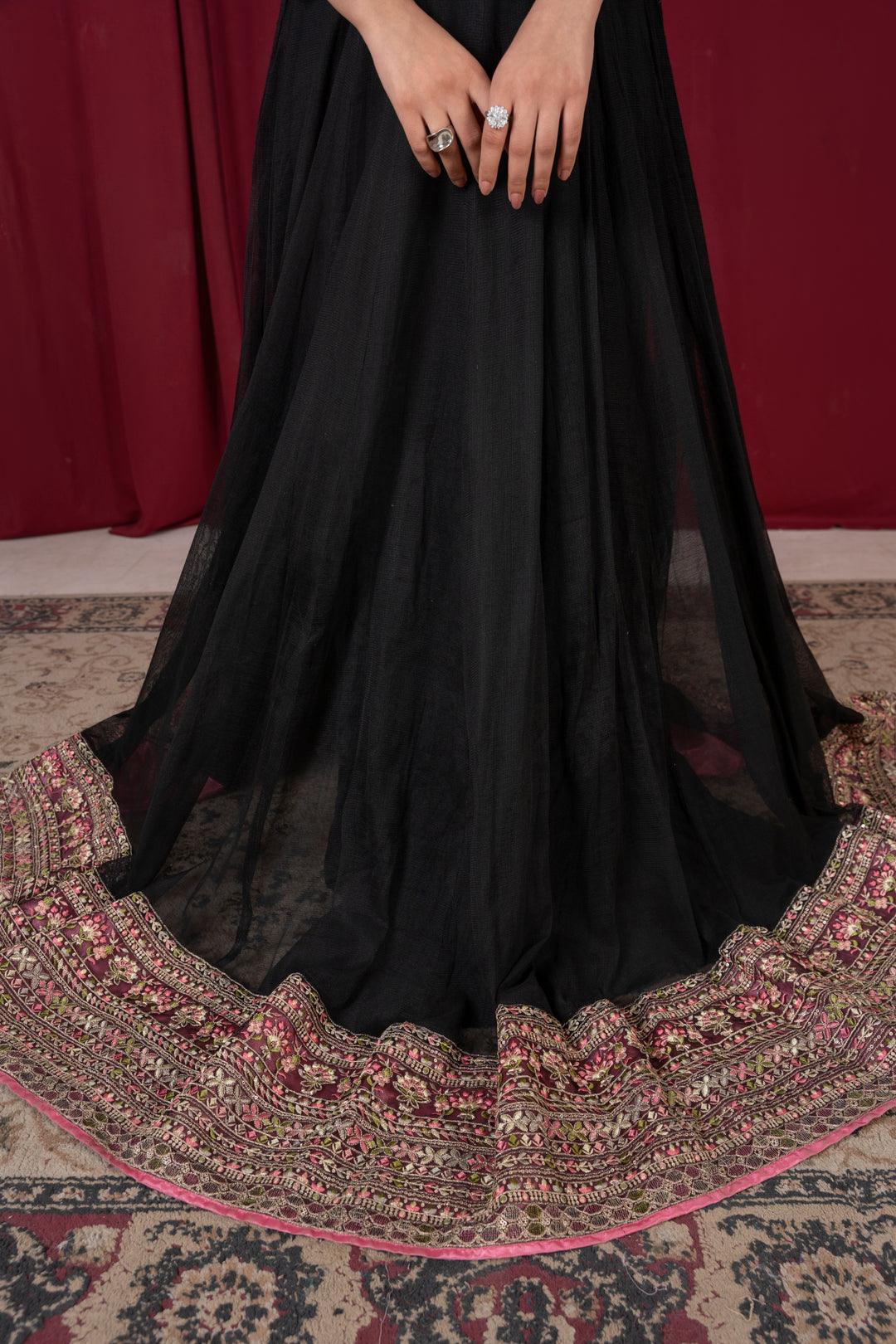 Laleen - Shehna Cotton Net Frock For Women - Black - 3 Piece