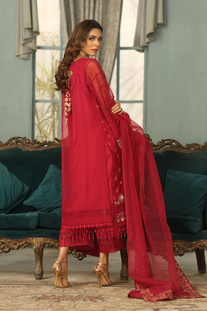 Laleen - Surkhroo Organza Suit For Women - Wine - 3 Piece