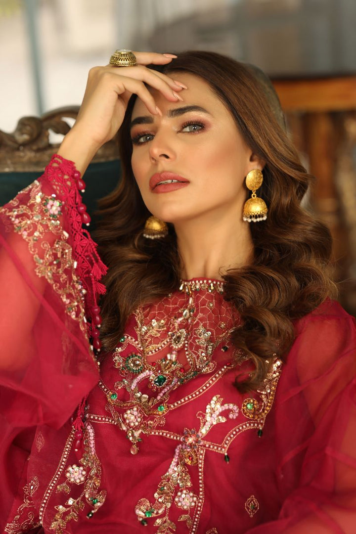 Laleen - Surkhroo Organza Suit For Women - Wine - 3 Piece