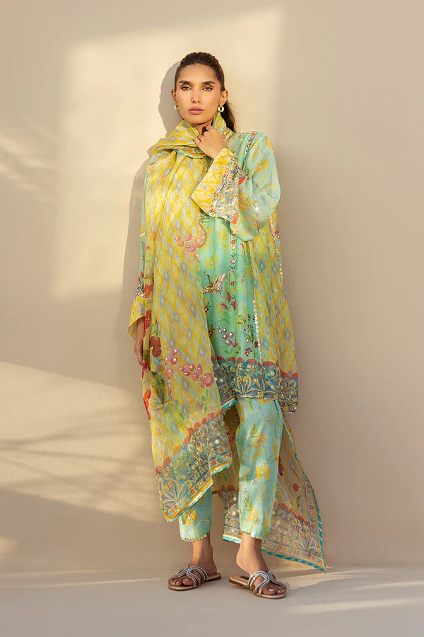 Sania Maskatiya - Lamia - Cotton Net , Khaddi Silk , Organza - Sea Foam - 3 Piece