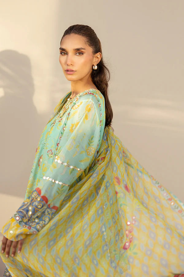 Sania Maskatiya - Lamia - Cotton Net , Khaddi Silk , Organza - Sea Foam - 3 Piece