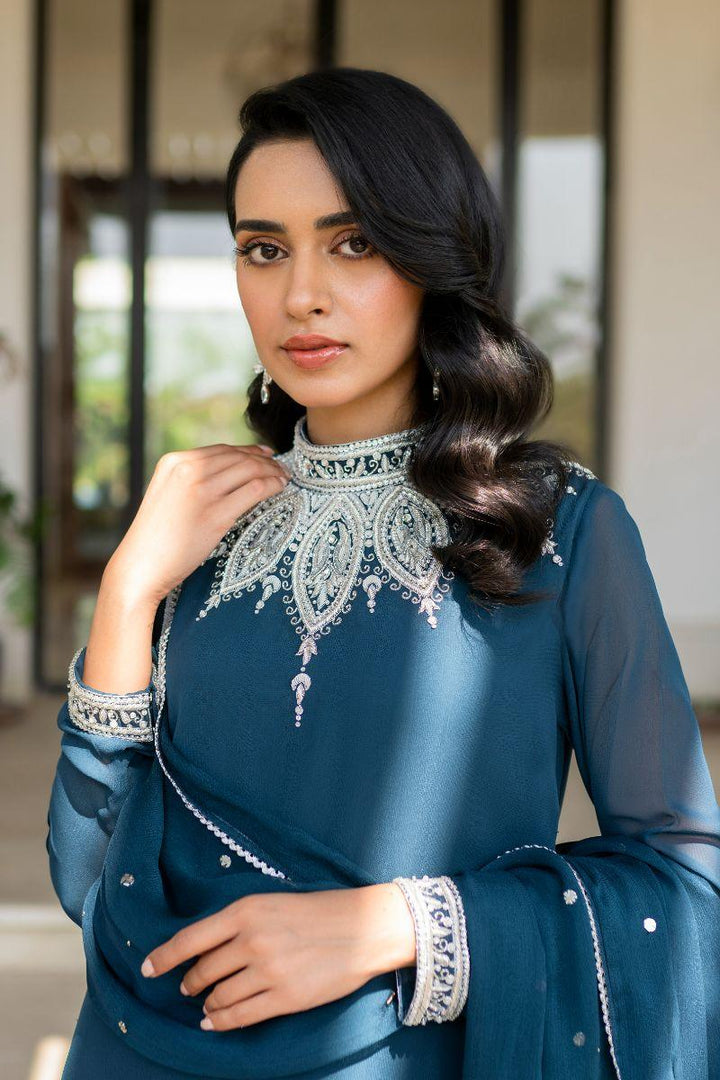 hina khawaja in Natasha Kamal - Lapis - teal - Georgette lined with crepe de chin - 3 Piece