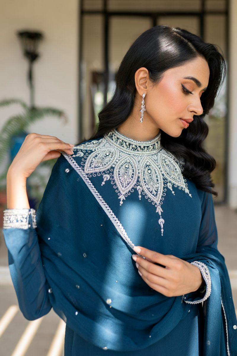 hina khawaja in Natasha Kamal - Lapis - teal - Georgette lined with crepe de chin - 3 Piece