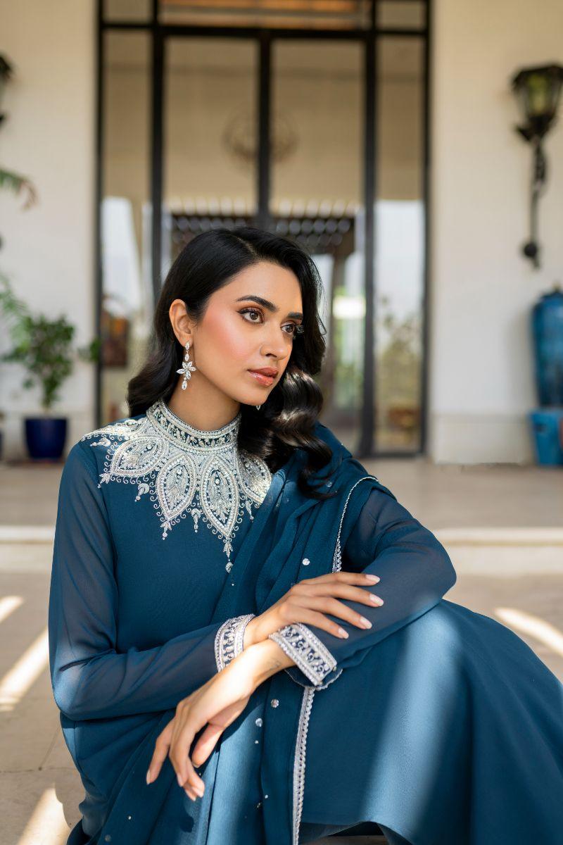 hina khawaja in Natasha Kamal - Lapis - teal - Georgette lined with crepe de chin - 3 Piece