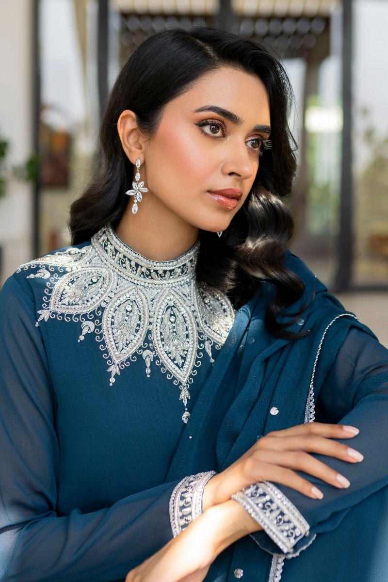 hina khawaja in Natasha Kamal - Lapis - teal - Georgette lined with crepe de chin - 3 Piece