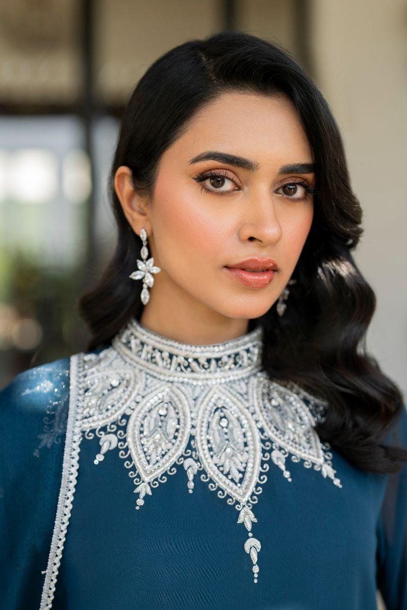 hina khawaja in Natasha Kamal - Lapis - teal - Georgette lined with crepe de chin - 3 Piece