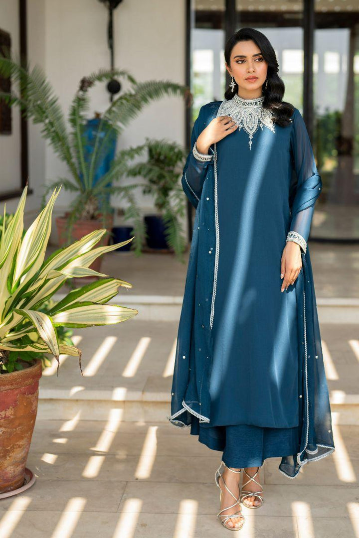hina khawaja in Natasha Kamal - Lapis - teal - Georgette lined with crepe de chin - 3 Piece