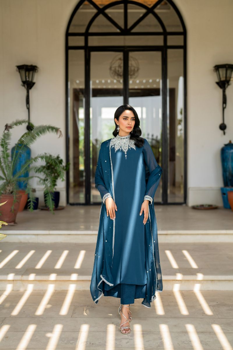 hina khawaja in Natasha Kamal - Lapis - teal - Georgette lined with crepe de chin - 3 Piece