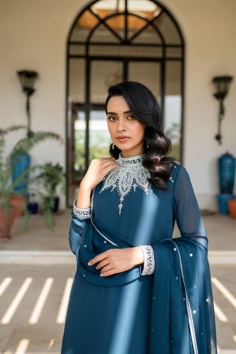 hina khawaja in Natasha Kamal - Lapis - teal - Georgette lined with crepe de chin - 3 Piece
