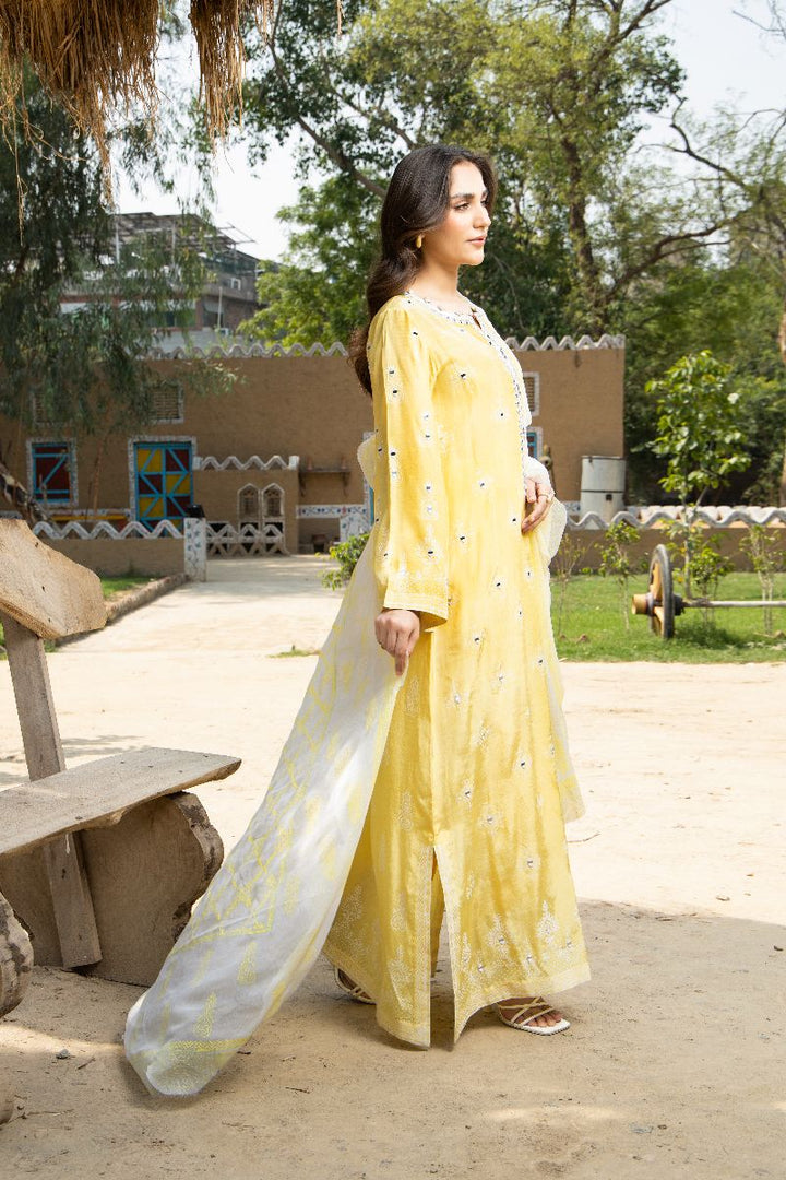 Laleen - Lemon Pearl Raw Silk Suit For Women - Yellow - 3 Piece