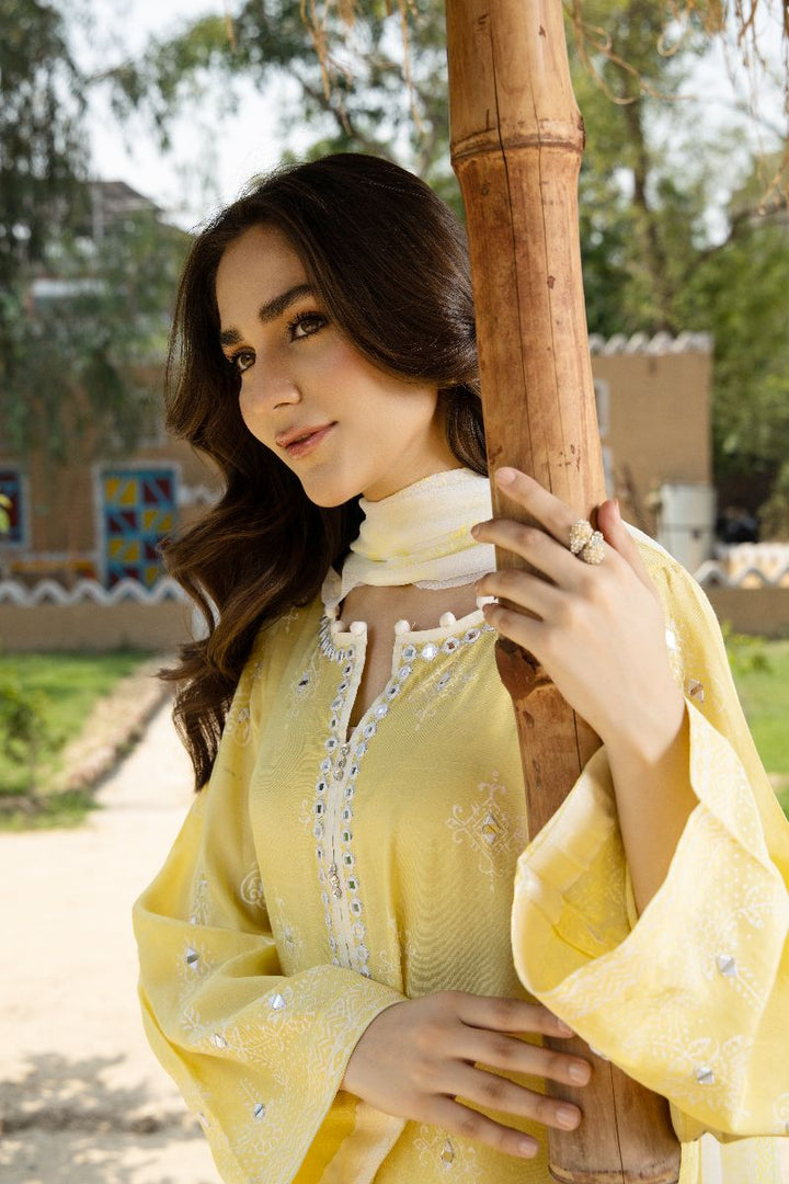 Laleen - Lemon Pearl Raw Silk Suit For Women - Yellow - 3 Piece