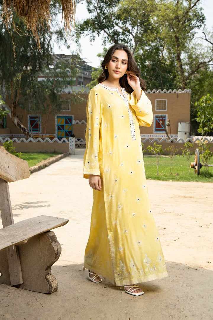 Laleen - Lemon Pearl Raw Silk Suit For Women - Yellow - 3 Piece