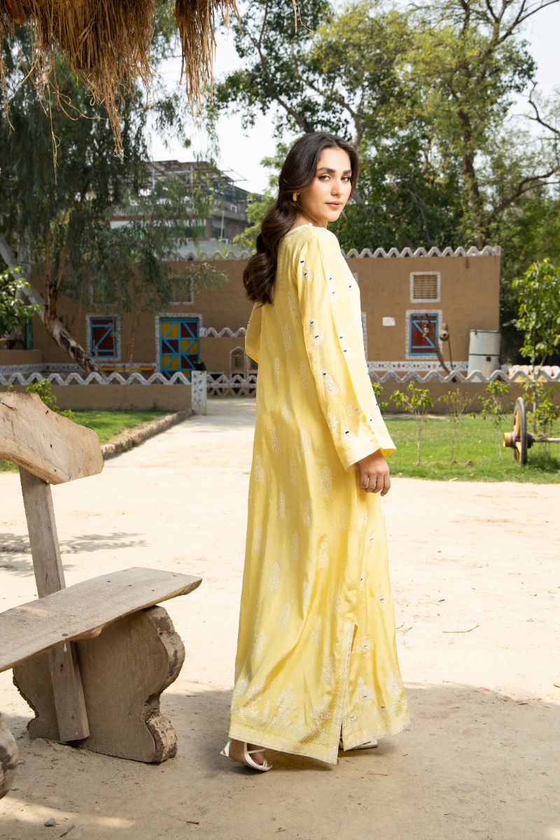 Laleen - Lemon Pearl Raw Silk Suit For Women - Yellow - 3 Piece