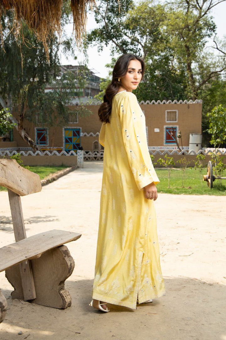 Laleen - Lemon Pearl Raw Silk Suit For Women - Yellow - 3 Piece