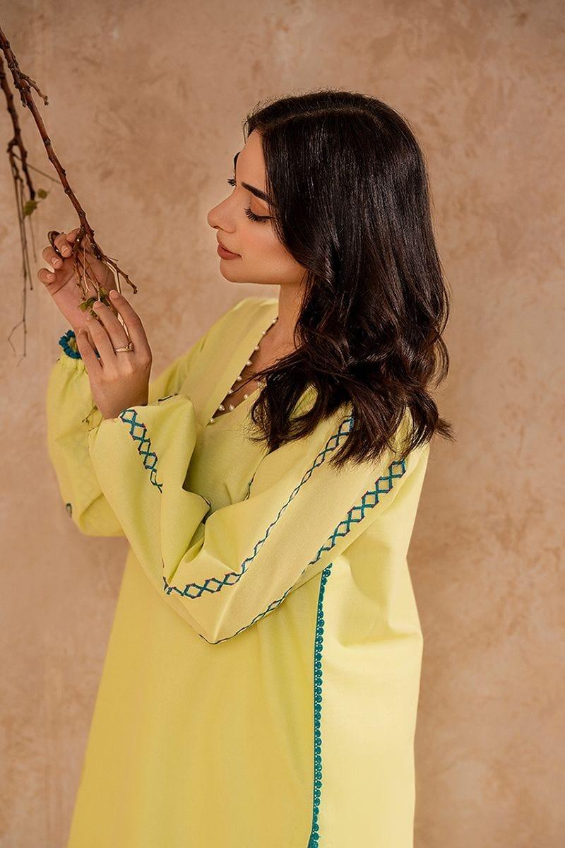 Fozia Khalid - Lime Green Tunic with Trouser - Cotton - 2 Piece - Studio by TCS
