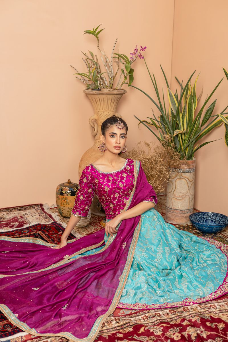 Khayal by Shaista Hasan - Lotus bloom - Jamawar & Silk Net - 3 Piece