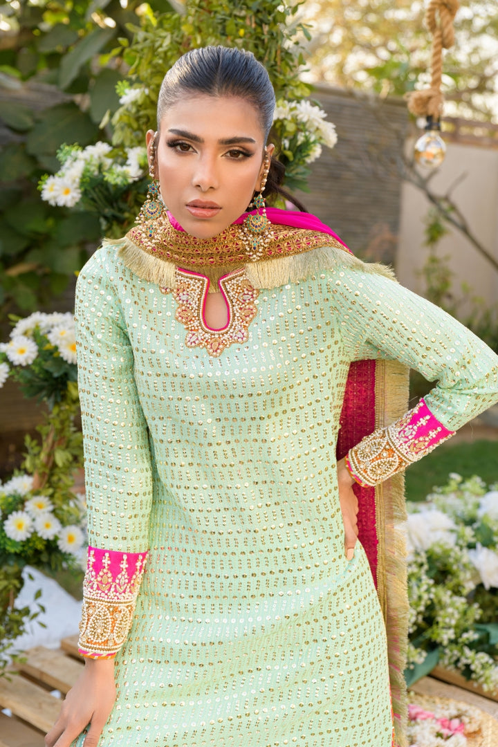 Alishba Kashif - MEHREEN - Aqua - Chiffon & Silk - 3 Piece