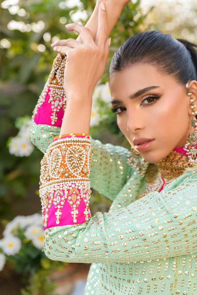 Alishba Kashif - MEHREEN - Aqua - Chiffon & Silk - 3 Piece