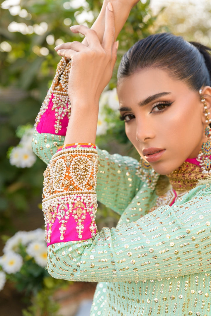 Alishba Kashif - MEHREEN - Aqua - Chiffon & Silk - 3 Piece