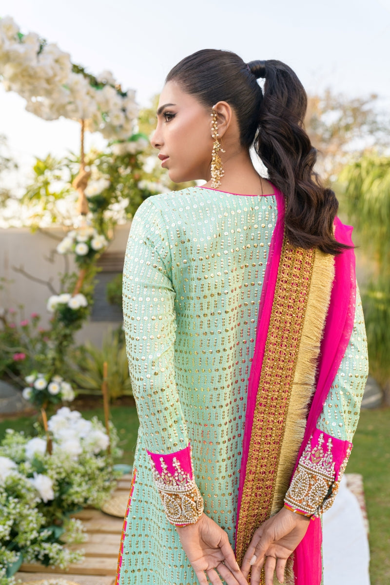 Alishba Kashif - MEHREEN - Aqua - Chiffon & Silk - 3 Piece