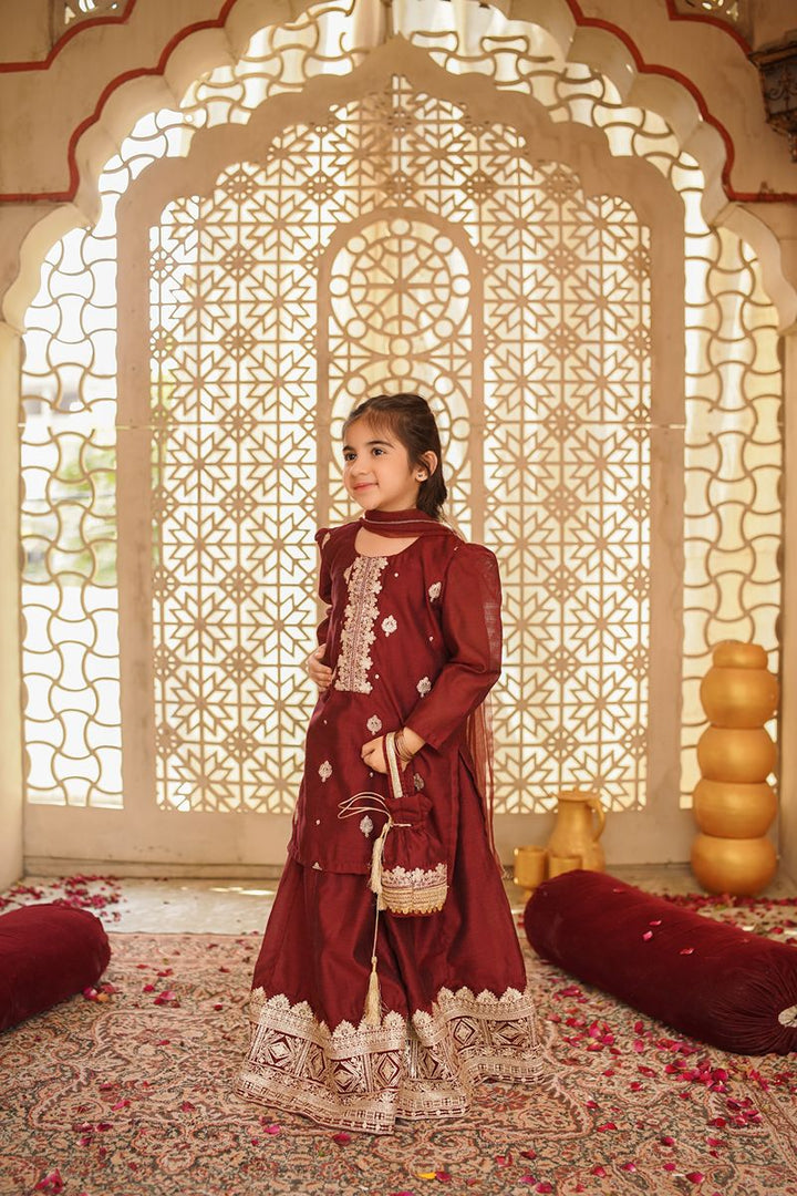 Cheeco Chic - MGCEID25 - Golden and Maroon - Khaadi Net - 3 Piece