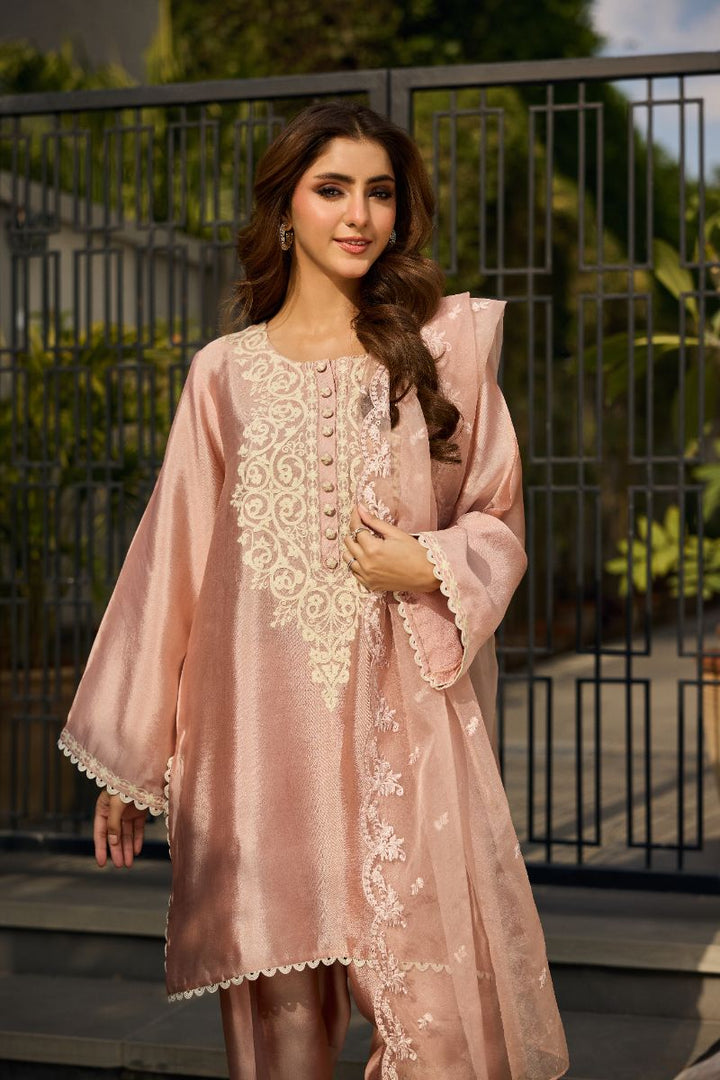 Deepak Perwani - Elara Silk Embroidered Suit For Women - Rose Tea Pink - 2 Piece