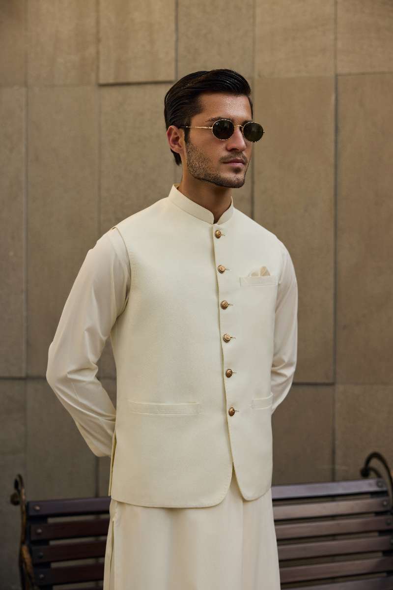 Deepak Perwani - Boski Linen Kurta Shalwar For Men - Cream - 2 Piece - Studio by TCS