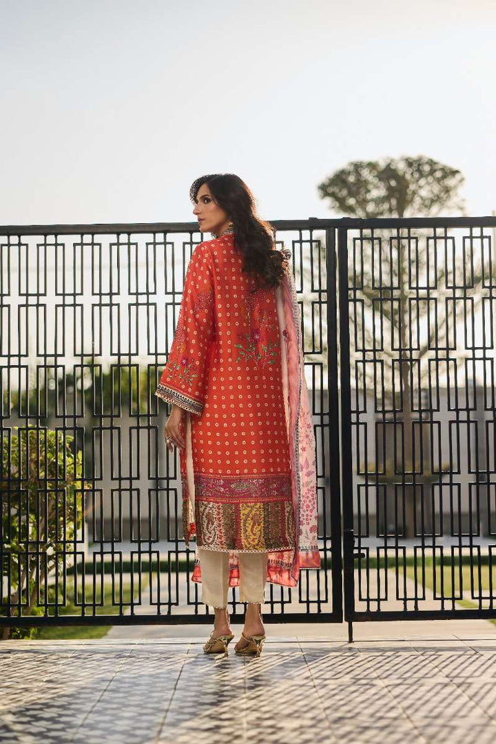 Deepak Perwani - Blossom Silk Suit For Women - Orange - 3 Piece