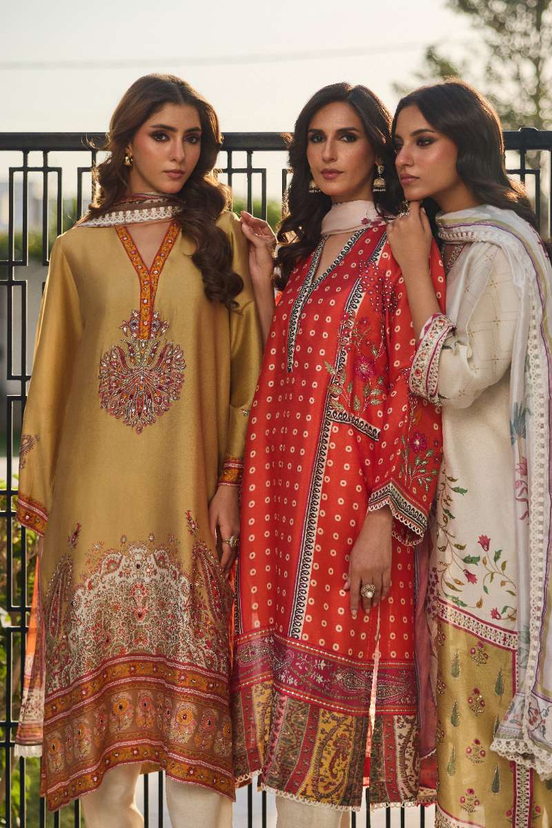 Deepak Perwani - Blossom Silk Suit For Women - Orange - 3 Piece