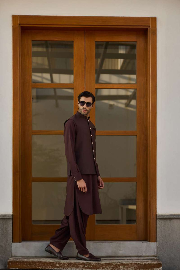Deepak Perwani - Boski Linen Kurta Shalwar For Men - Coffee Brown - 2 Piece - Studio by TCS