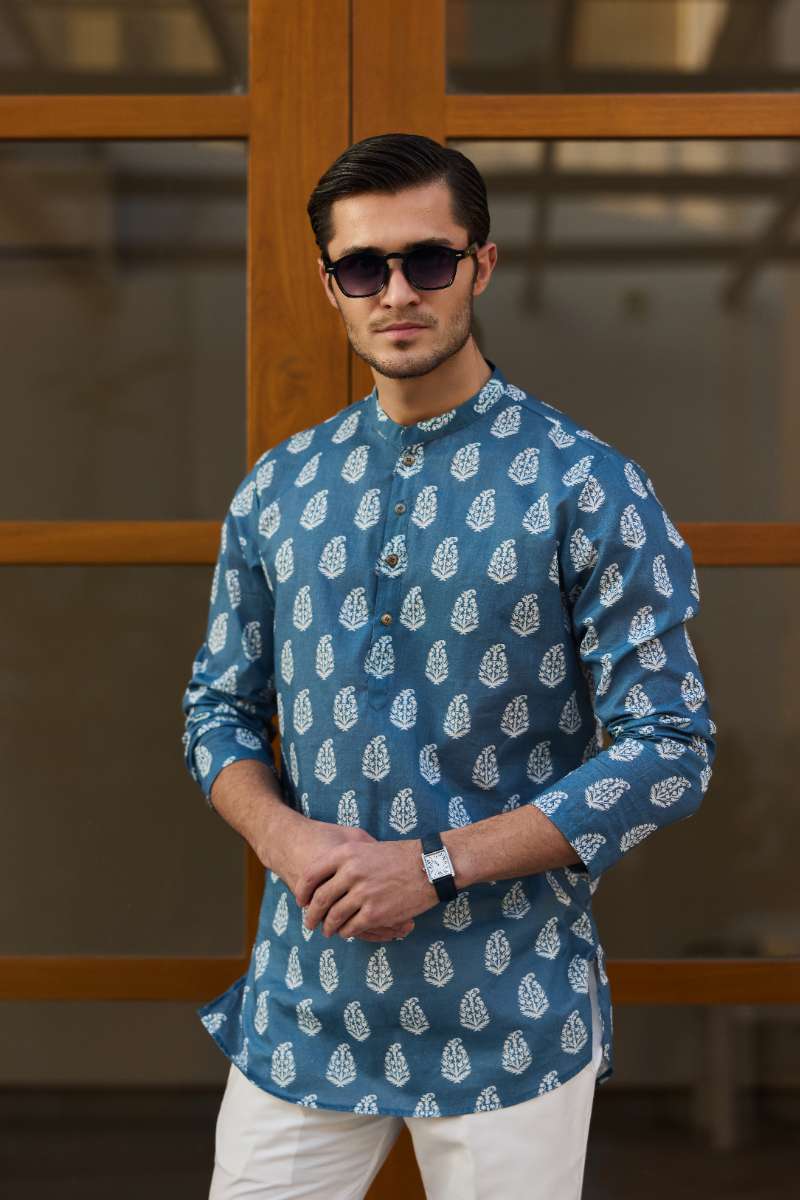 Deepak Perwani - Cotton Kurta For Men - Blue - 1 Piece - Studio by TCS