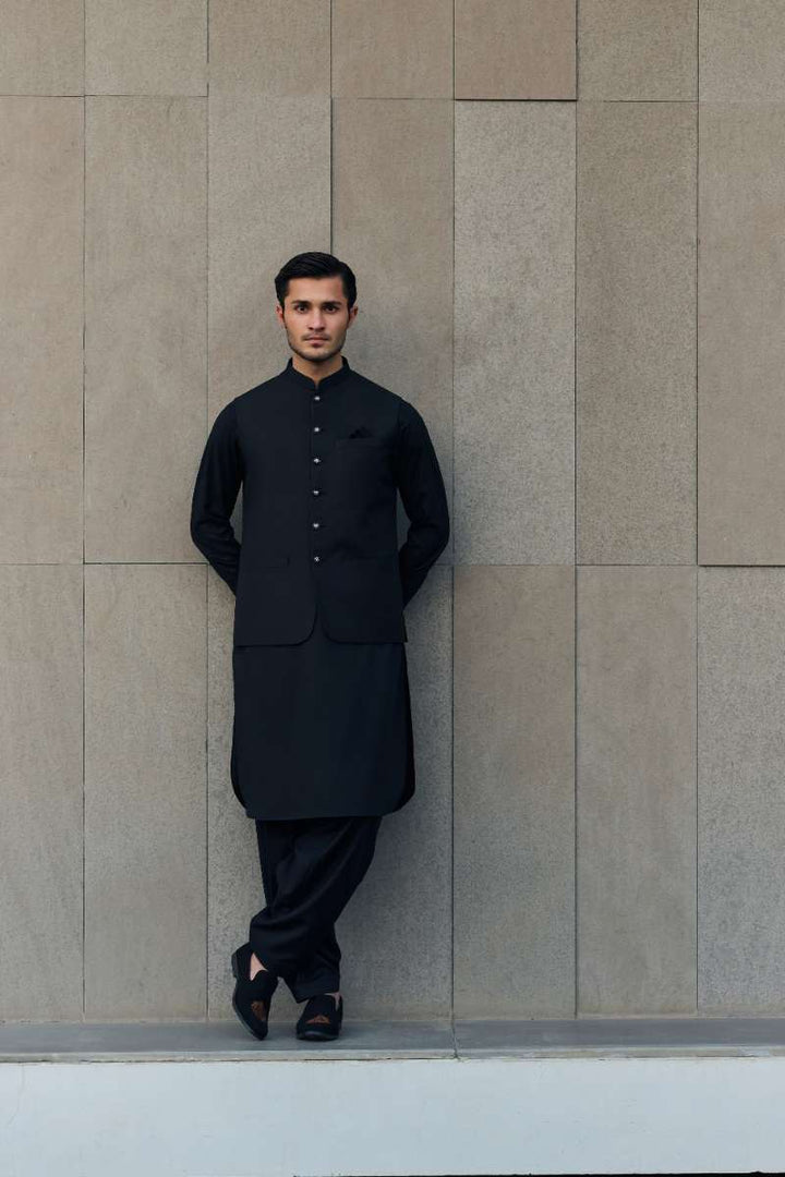 Deepak Perwani - Boski Linen Kurta Shalwar For Men - Black - 2 Piece - Studio by TCS