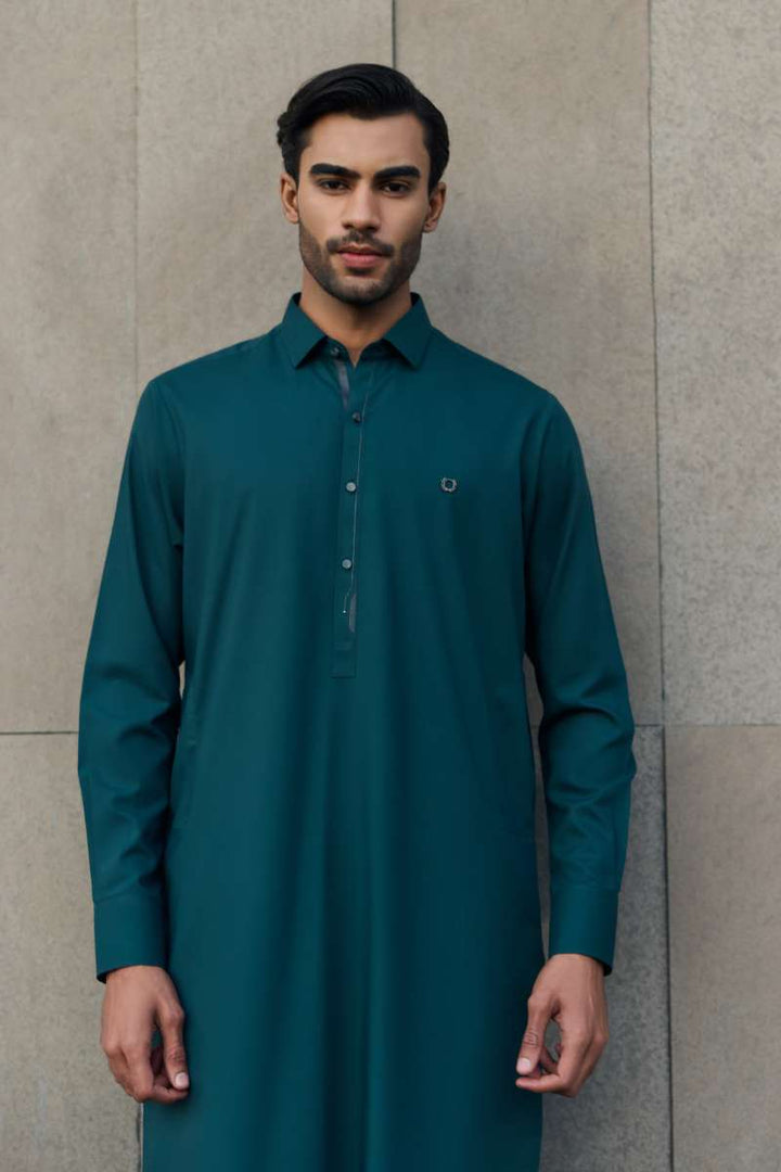 Deepak Perwani - Boski Linen Kurta Shalwar For Men - Emerald Green - 2 Piece - Studio by TCS