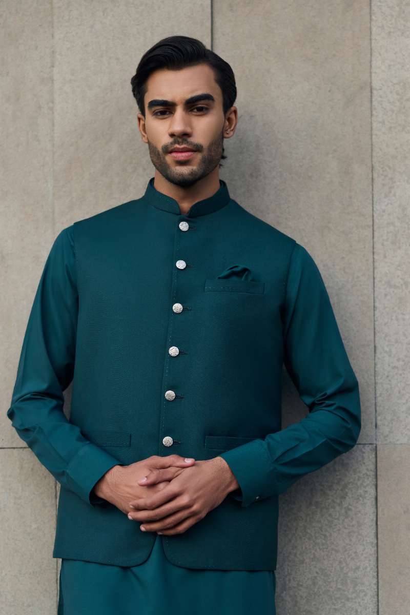 Deepak Perwani - Boski Linen Kurta Shalwar For Men - Emerald Green - 2 Piece - Studio by TCS