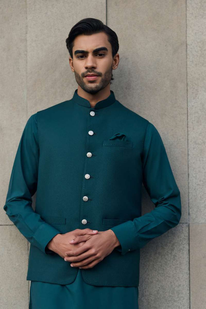 Deepak Perwani - Boski Linen Kurta Shalwar For Men - Emerald Green - 2 Piece - Studio by TCS