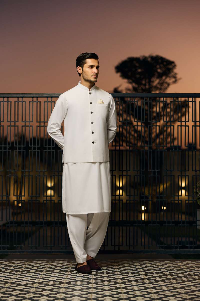 Deepak Perwani - Boski Linen Kurta Shalwar For Men - Ivory - 2 Piece - Studio by TCS