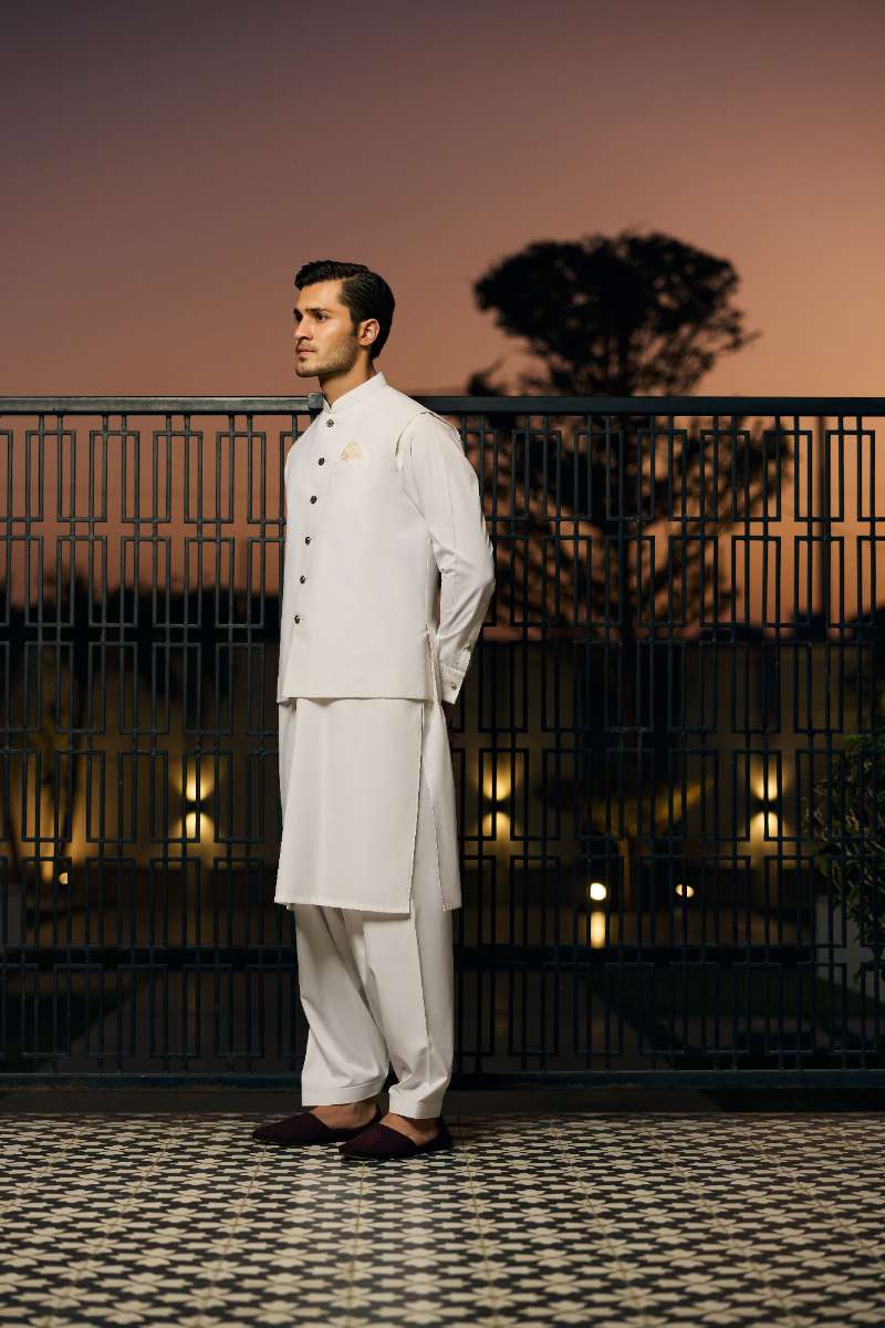 Deepak Perwani - Boski Linen Kurta Shalwar For Men - Ivory - 2 Piece - Studio by TCS